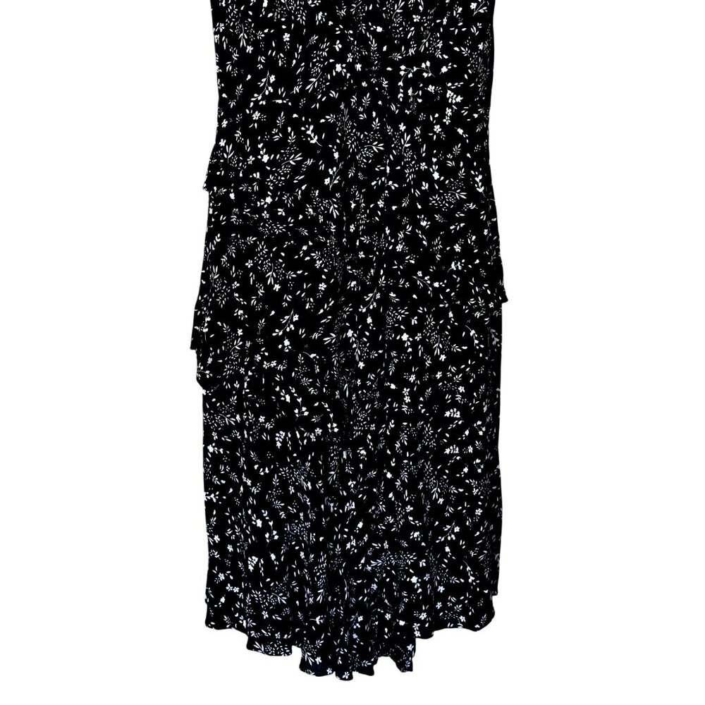 Joie Orita Tiered Faux Wrap Black White Floral Midi Dress 10 Short Sleeve - Picture 3 of 6